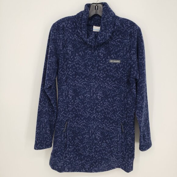 Columbia Abstract Cowl Neck Fleece Tunic Top S Womens Zipper Pockets Navy Blue - Picture 1 of 7